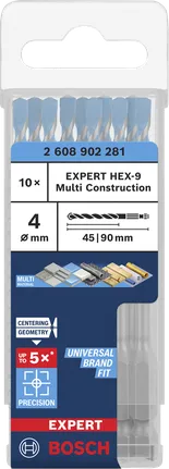 Conjunto de brocas Bosch EXPERT HEX-9 Multi Construction de 4 mm.